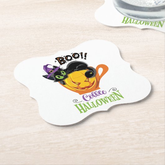 Boo Black Cat, Beängstigendes Pumpkin Coffee Hallo Untersetzer (angewinkelt)