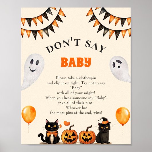 Boo Black Cat "Don't Say Baby" Baby Shower Game Poster (Vorne)