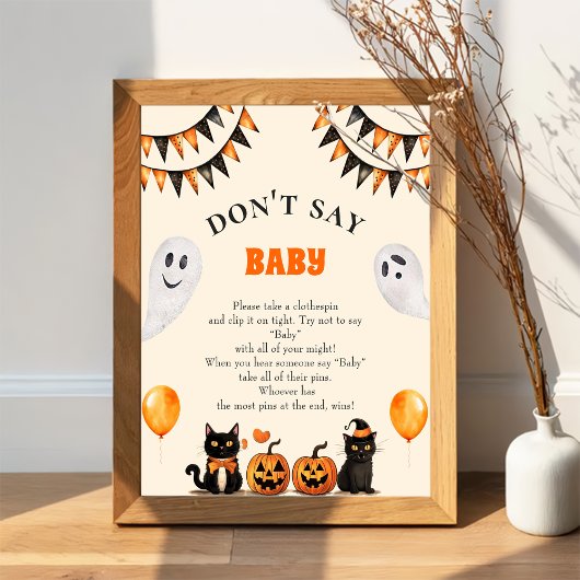 Boo Black Cat "Don't Say Baby" Baby Shower Game Poster