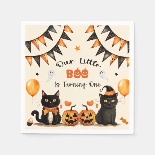 Boo Black Cat Halloween-Party Serviette (Vorderseite)