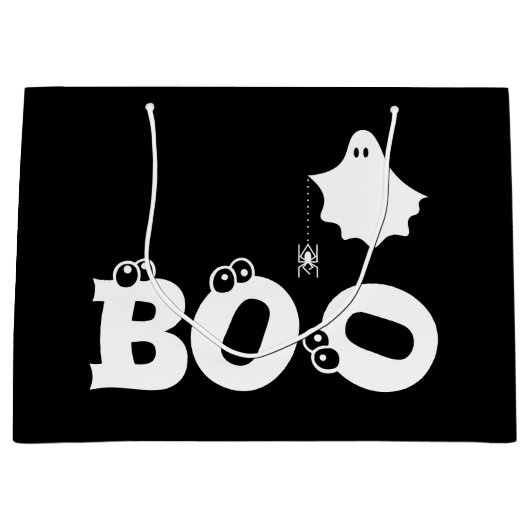 Boo Black und White Funny Halloween Ghost Spider Große Geschenktüte (Vorderseite)