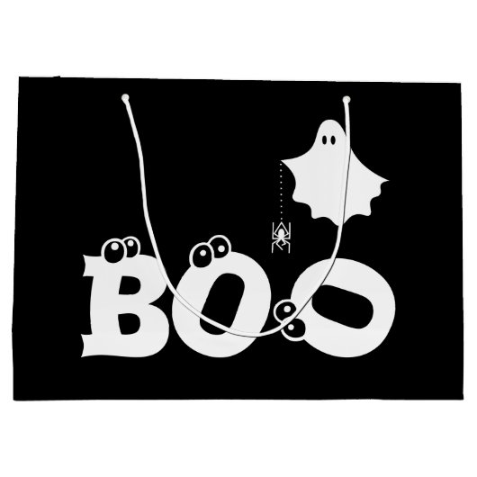Boo Black und White Funny Halloween Ghost Spider Große Geschenktüte (Rückseite)