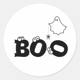 Boo Black und White Funny Halloween Ghost Spider Runder Aufkleber