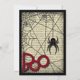 Boo Black Widow Spider & Creepy Text zu Halloween Einladung