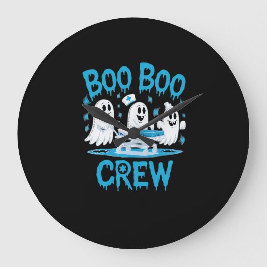 Boo Boo Crew Ghost Paramedic Nurse Halloween Essen Große Wanduhr (Vorderseite)