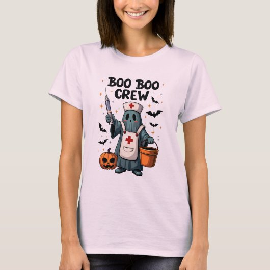 Boo Boo Crew Halloween Nurse Ghost Design mit Pum T-Shirt (Vorderseite)