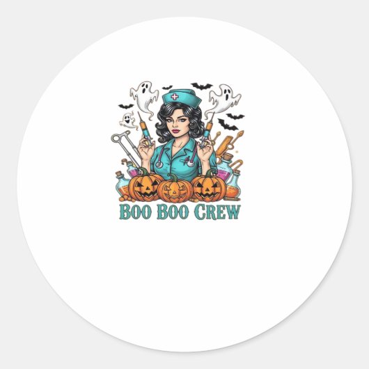 Boo Boo Crew Halloween Nurse mit Syringen und Pum Runder Aufkleber (Vorderseite)