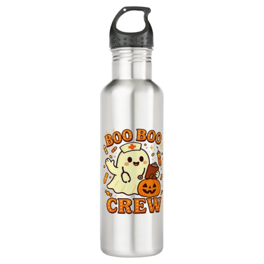 Boo Boo Crew Nurse Funny Halloween Ghost Nurse Gir Edelstahlflasche (Vorderseite)