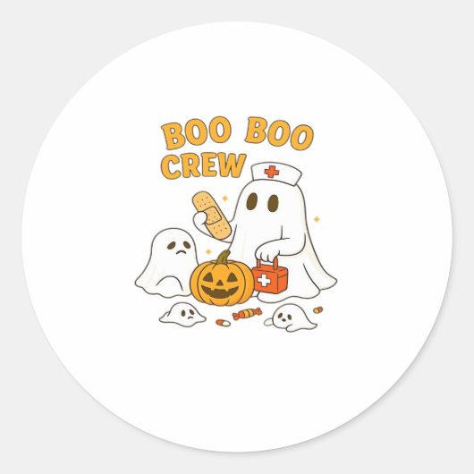 Boo Boo Crew Nurse Funny Halloween Ghost Nurse Gir Runder Aufkleber (Vorderseite)