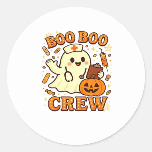 Boo Boo Crew Nurse Funny Halloween Ghost Nurse Gir Runder Aufkleber (Vorderseite)