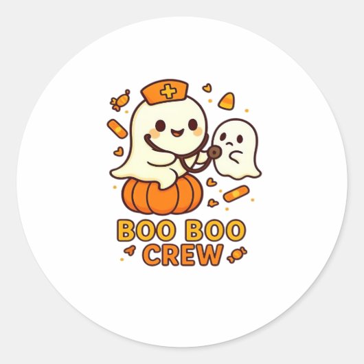 Boo Boo Crew Nurse Funny Halloween Ghost Nurse Gir Runder Aufkleber (Vorderseite)