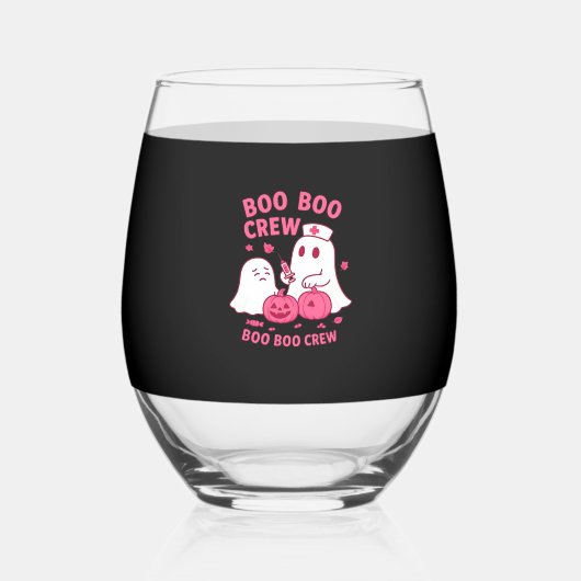 Boo Boo Crew Nurse Funny Halloween Ghost Nurse Gir Weinglas Ohne Stiel (Vorderseite)