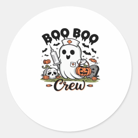 Boo Boo Crew Nurse Ghost Classic T - Shirt Runder Aufkleber (Vorderseite)