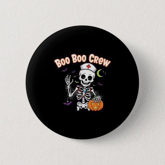 Boo Boo Crew Nurse Halloween Funny Skelton Nurse H Button (Vorderseite)