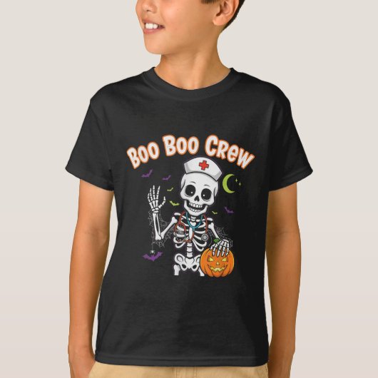 Boo Boo Crew Nurse Halloween Funny Skelton Nurse H T-Shirt (Vorderseite)