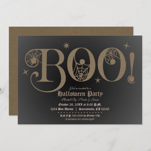 BOO Brown Rustic Elegant Halloween Costume Party Einladung (Vorne/Hinten)