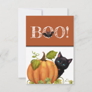 Boo Cat Halloween Flat Card Dankeskarte
