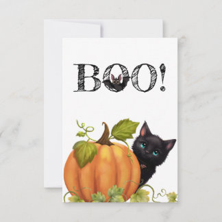 Boo Cat Halloween Flat Card Dankeskarte