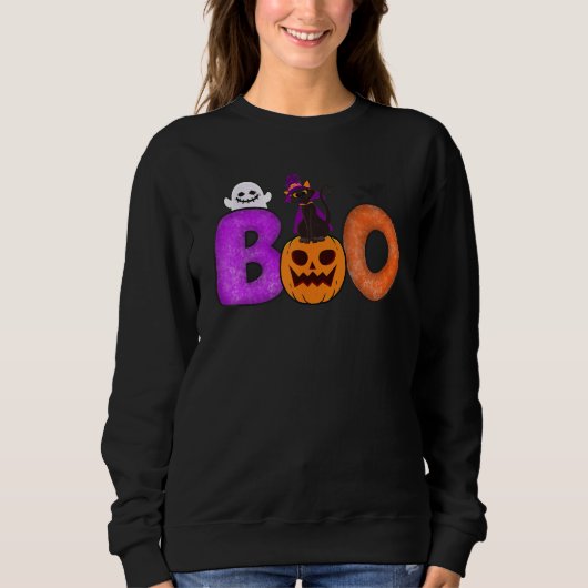 Boo Cat Pumpkin Halloween Ghost Costume Leopard Sweatshirt (Vorderseite)