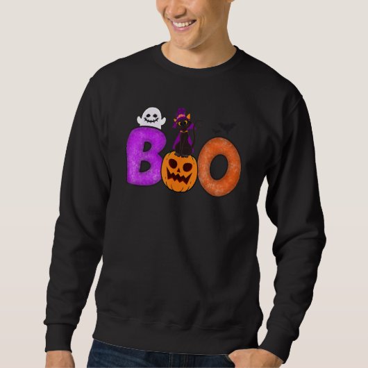 Boo Cat Pumpkin Halloween Ghost Costume Leopard Sweatshirt (Vorderseite)