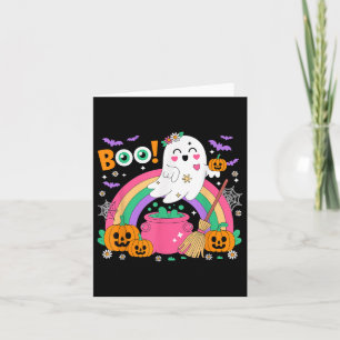 Boo Colorful Rainbow Horror Carved Pumpkin Hallowe Karte