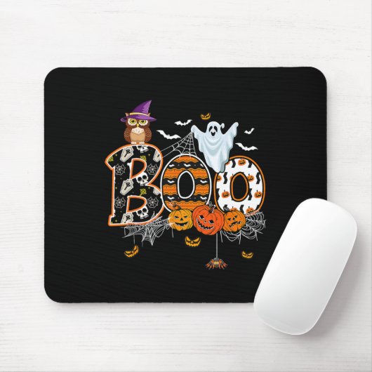 Boo Creepy Owl Pumpkin Ghost Funny Halloween Costu Mousepad (Mit Mouse)