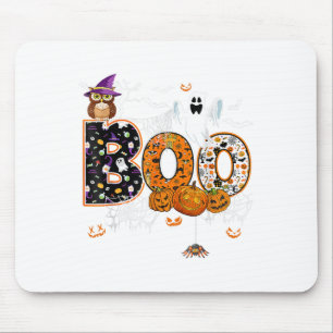 Boo Creepy Owl Pumpkin Ghost Halloween Men Frauen Mousepad