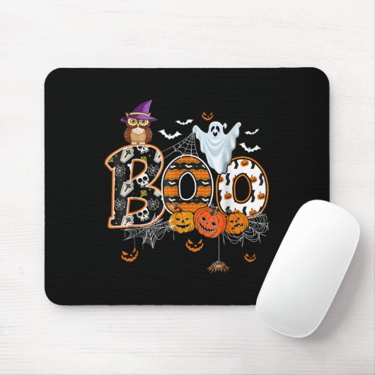Boo Creepy Owl Pumpkin Ghost Halloween Men Frauen Mousepad (Mit Mouse)