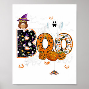 Boo Creepy Owl Pumpkin Ghost Halloween Men Frauen Poster