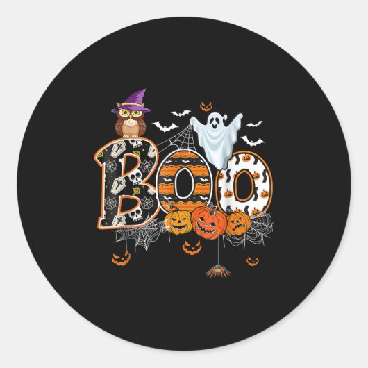 Boo Creepy Owl Pumpkin Ghost Halloween Men Frauen Runder Aufkleber (Vorderseite)