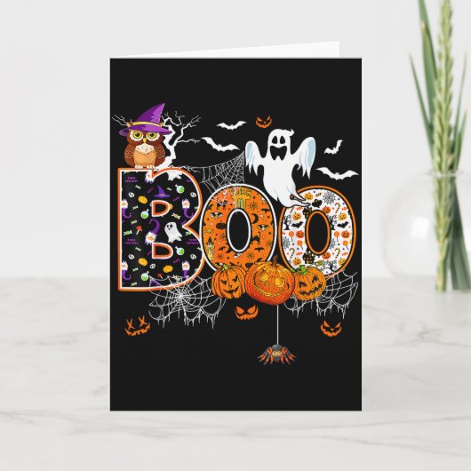 Boo Creepy Owl Pumpkin Ghost Halloween Men Women K Karte (Vorderseite)