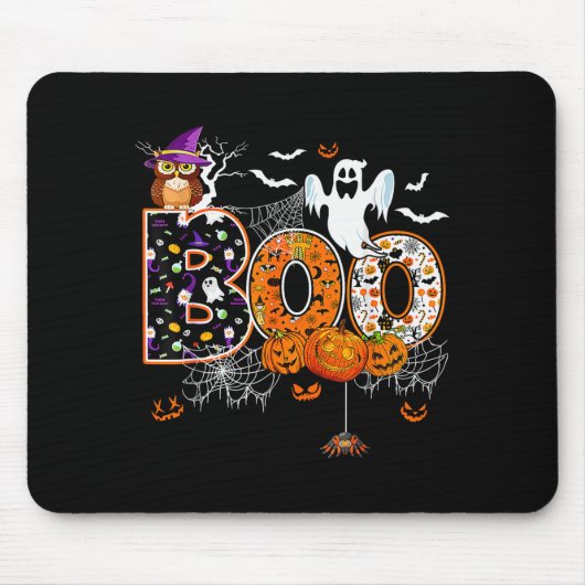 Boo Creepy Owl Pumpkin Ghost Halloween Men Women K Mousepad (Vorne)