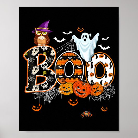 Boo Creepy Owl Pumpkin Ghost Halloween Men Women K Poster (Vorne)