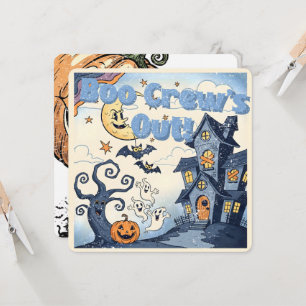 Boo Crew ist raus! Vintage Halloween-Illustration Einladung