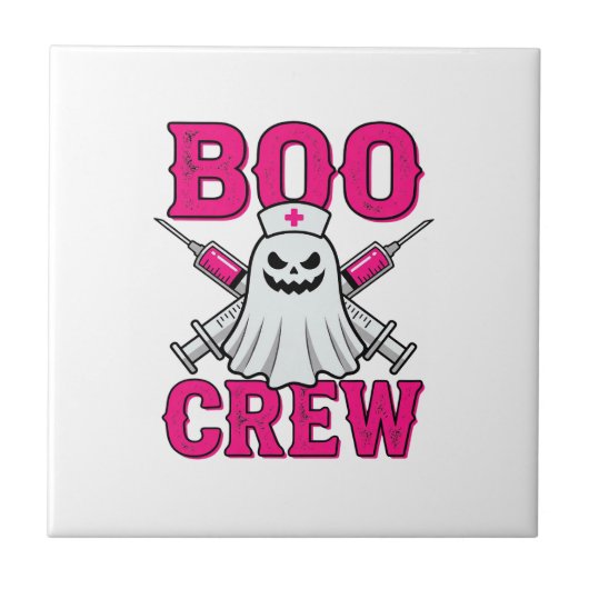 Boo Crew Krankenschwester Geist Halloween Fliese (Vorderseite)