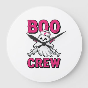 Boo Crew Krankenschwester Geist Halloween Vektor D Große Wanduhr