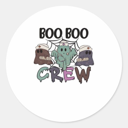 Boo Crew Nurse Halloween Ghost Funny Classic T Runder Aufkleber (Vorderseite)
