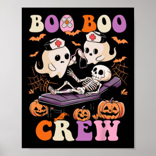 Boo Crew Nurse Halloween Ghost Skeleton Nurses Rn Poster