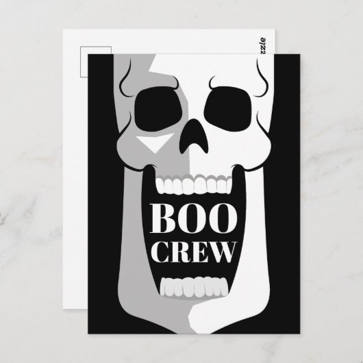 Boo Crew Skull Halloween Schwarz und Weiß Spooky Postkarte (Vorne/Hinten)