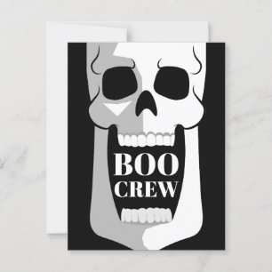Boo Crew Skull Halloween Schwarz und Weiß Spooky Postkarte