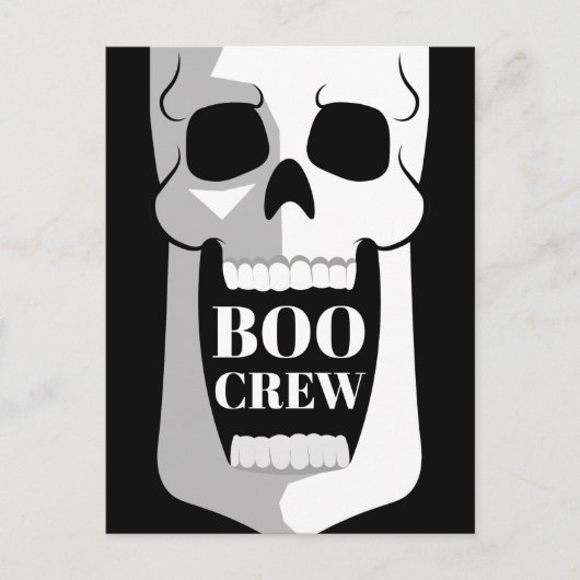 Boo Crew Skull Halloween Schwarz und Weiß Spooky Postkarte (Vorderseite)