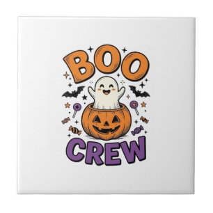 Boo Crew Süße Geist-Kürbis Halloween-Shirt-Design Fliese