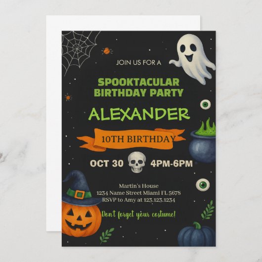 Boo-Day Bash | Spookke Niedliche Party-Karte Einladung (Vorne/Hinten)