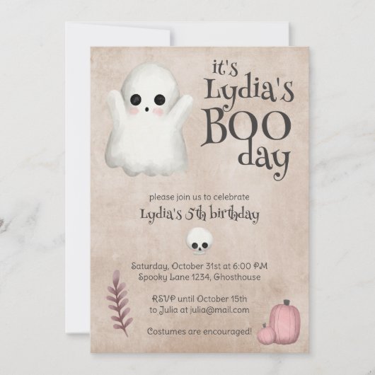 Boo Day Kawaii Ghost Halloween Geburtstag Einladung (Vorderseite)
