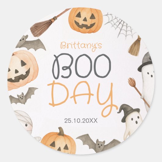 Boo Day Spooky Halloween Birthday Runder Aufkleber (Vorderseite)