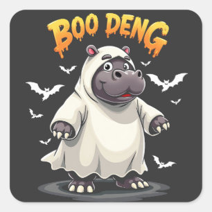 Boo Deng Ghost Baby Pygmy Hippo Moo Deng Halloween Quadratischer Aufkleber