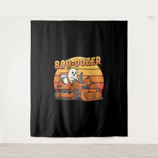 Boo Dozer Geist Lustiges Halloween Wandteppich (Vorderseite)