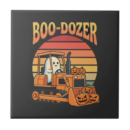 Boo-Dozer Halloween-Geist-Kürbis-Bulldozer Fliese (Vorderseite)
