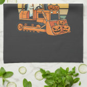 Boo-Dozer Halloween-Geist-Kürbis-Bulldozer Geschirrtuch (Gefaltet)