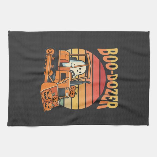 Boo-Dozer Halloween-Geist-Kürbis-Bulldozer Geschirrtuch (Horizontal)